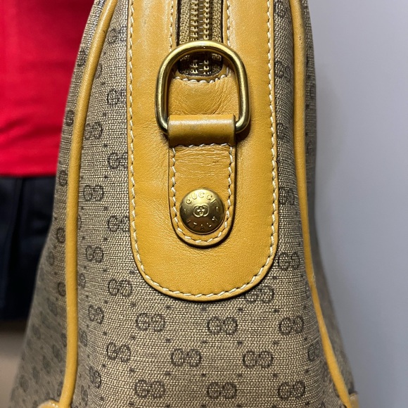Gucci Vintage Micro GG Sherry Line Boston Bag - Rare Mustard Trim- Crest Charm- - Picture 3 of 15
